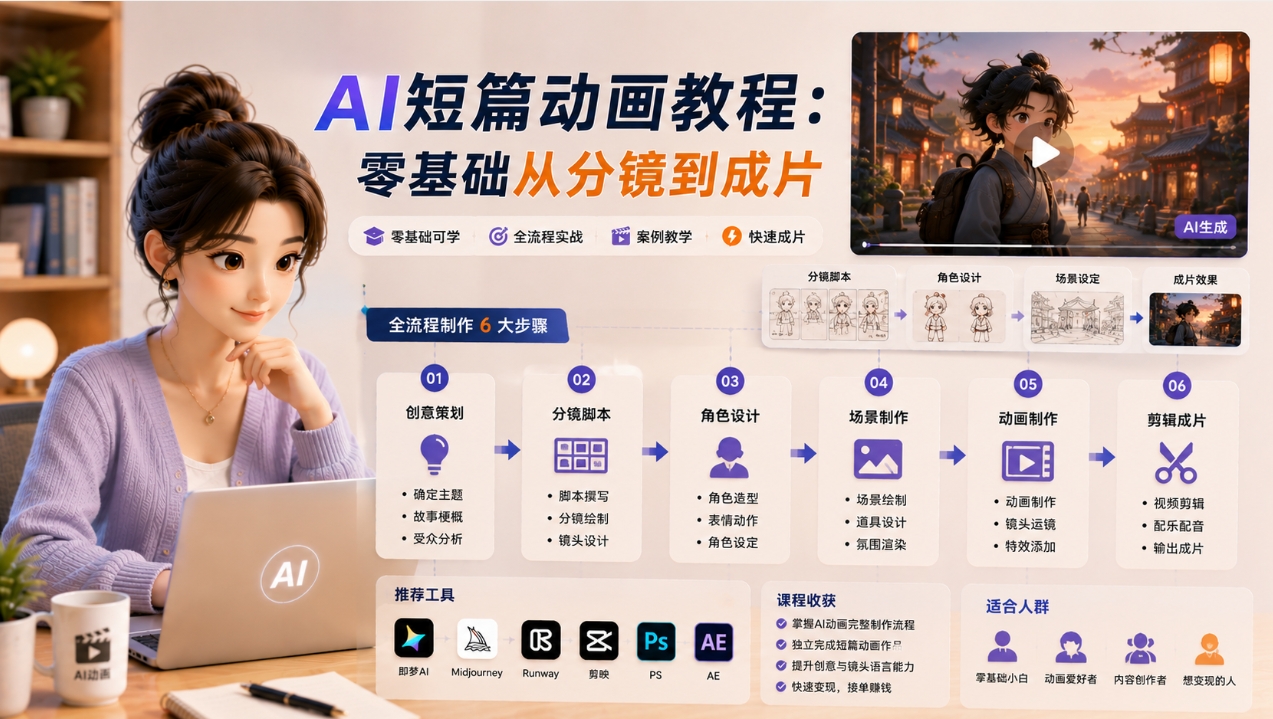 AI短篇动画教程:零基础从分镜到成片 AI短篇动画教程:零基础从分镜到成片