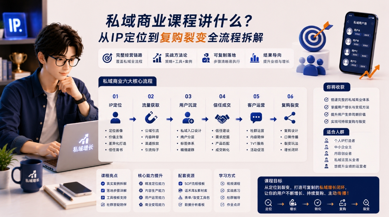 私域商业课程讲什么?从IP定位到复购裂变全流程拆解 私域商业课程讲什么?从IP定位到复购裂变全流程拆解
